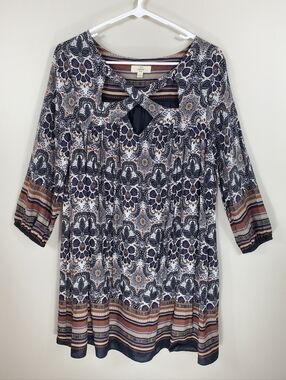 Entro Size S Floral Striped Cross Neck Flowy Lined Boho Dress